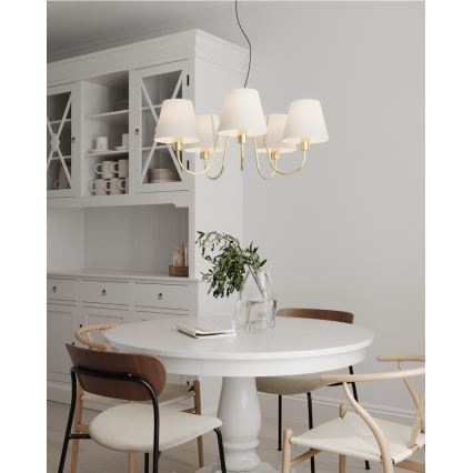 ByRydens - Pendellampa på kabel LYNF 5xE14/8W/230V mässing/vit