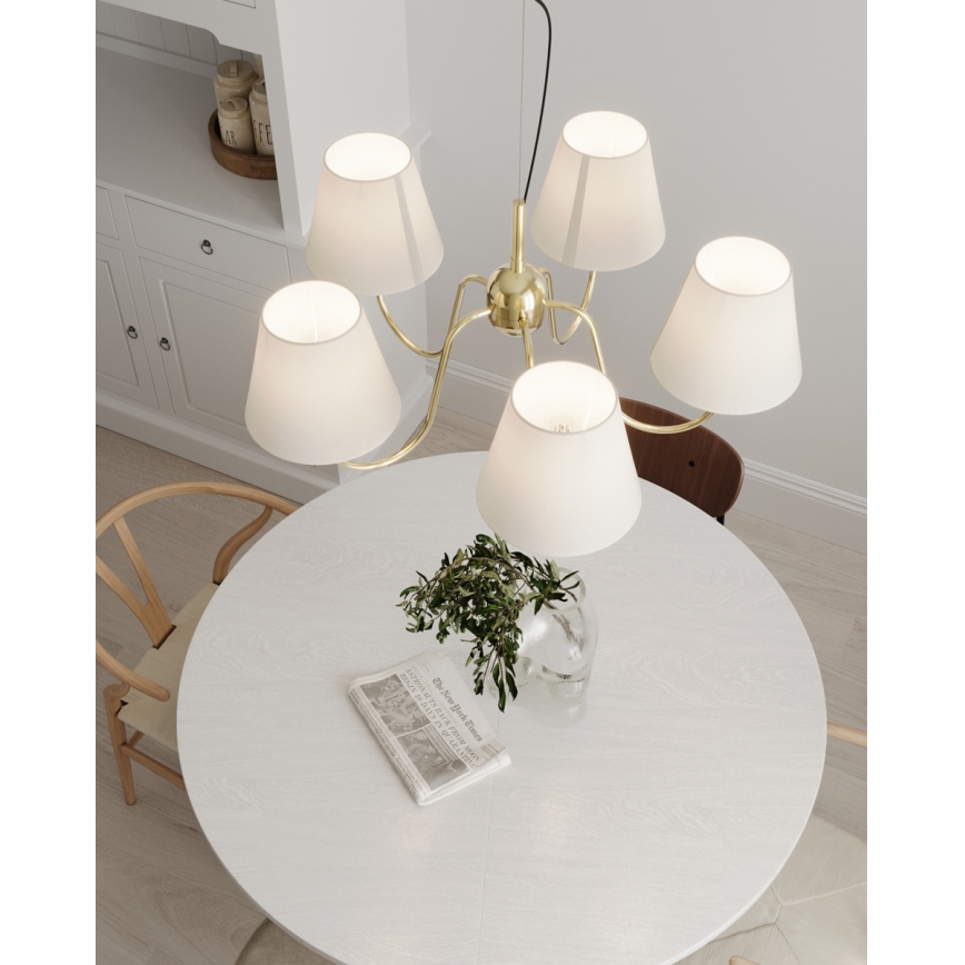 ByRydens - Pendellampa på kabel LYNF 5xE14/8W/230V mässing/vit