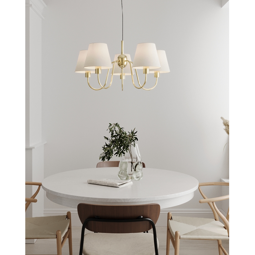 ByRydens - Pendellampa på kabel LYNF 5xE14/8W/230V mässing/vit