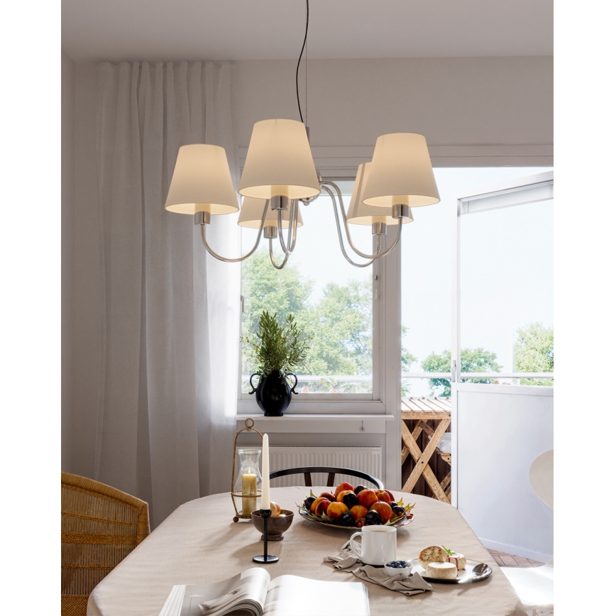 ByRydens - Pendellampa på vajer LYNF 5xE14/8W/230V polerad krom/vit