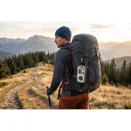 Campingradio med vev, solpanel och LED-ficklampa med powerbankfunktion 5V/3xAAA/2000 mAh IPX4 grön