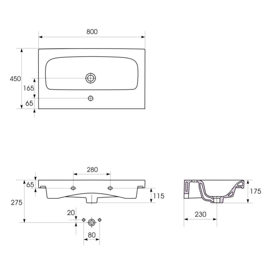 Cersanit K116-013 - Tvättställ för bänkskiva/vägghängt MODUO 45x80 cm keramik/blank vit