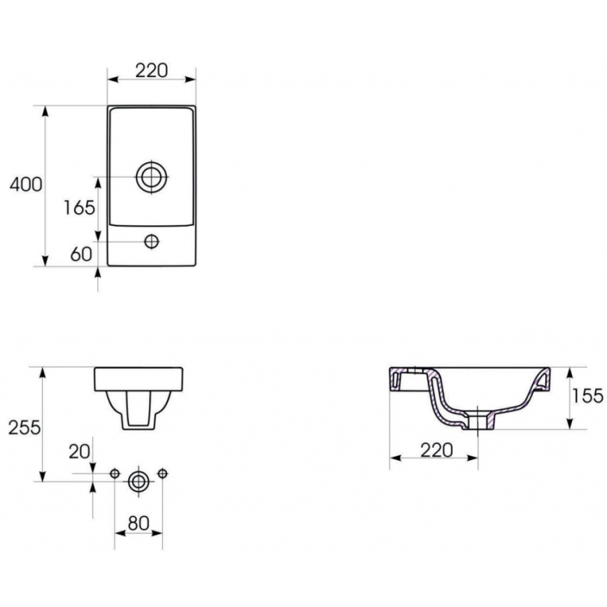Cersanit K116-016 - Infällt tvättställ MODUO 22x40 cm keramik/blank vit