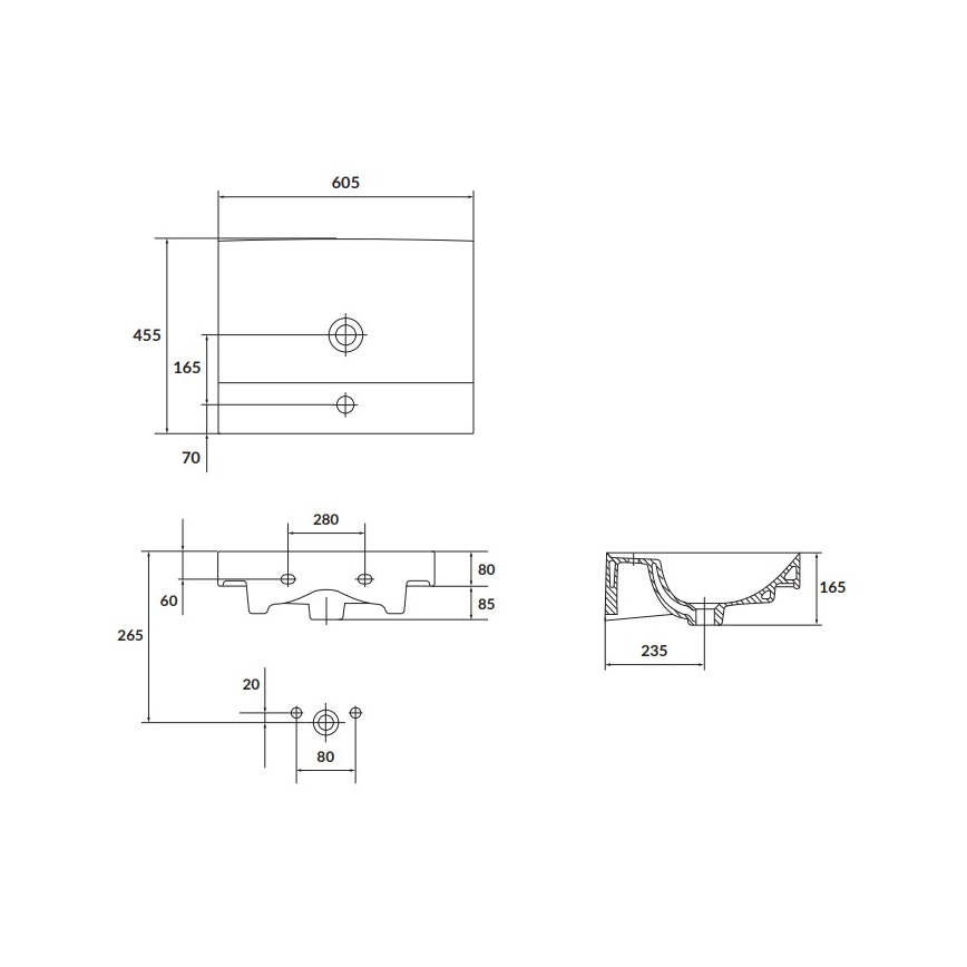 Cersanit K120-009 - Infällt tvättställ LARGA 45,5x60,5 cm keramik/blank vit
