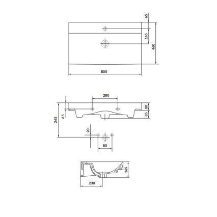 Cersanit K120-010 - Infällt tvättställ LARGA 46x80,5 cm keramik/blank vit