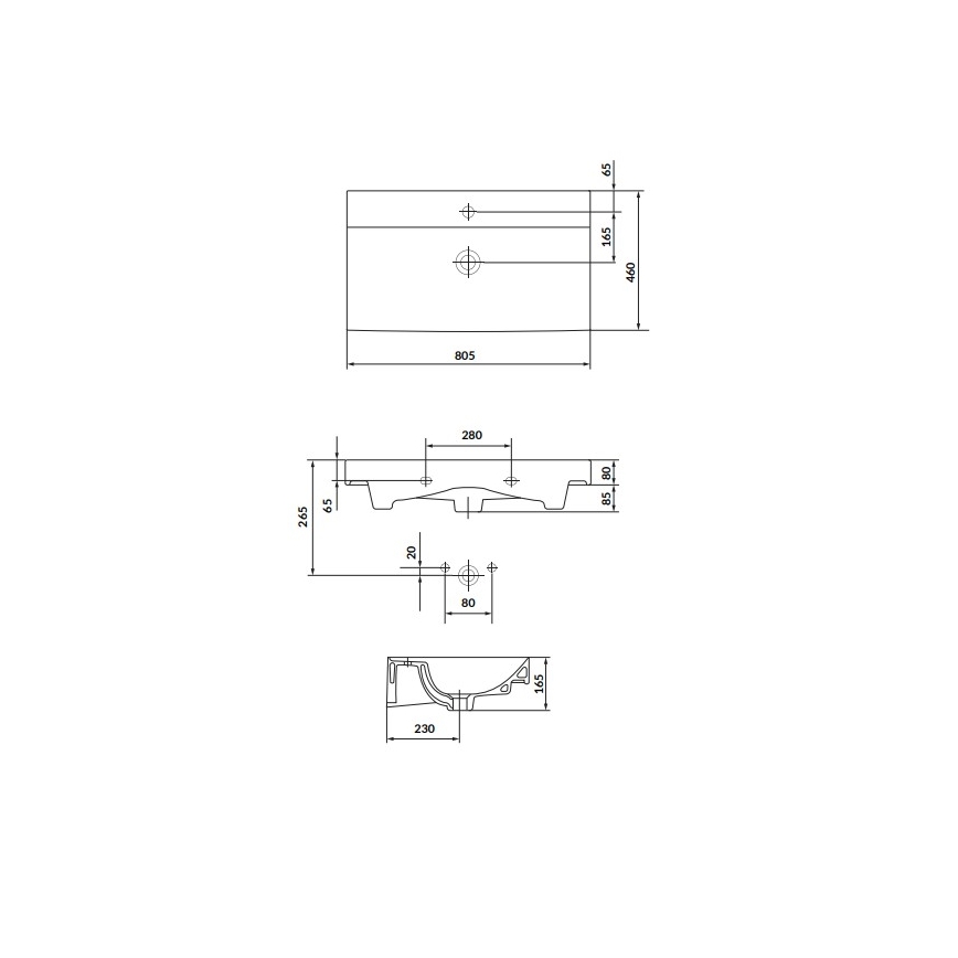 Cersanit K120-010 - Infällt tvättställ LARGA 46x80,5 cm keramik/blank vit
