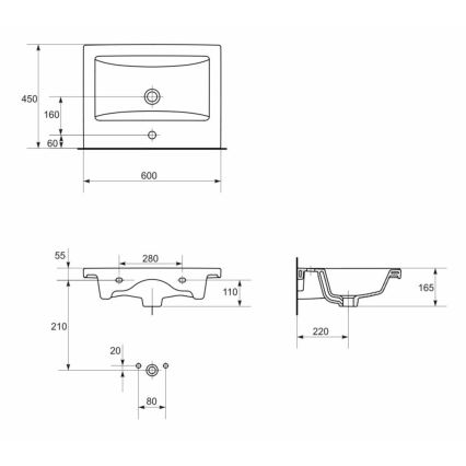 Cersanit K32-003-ECO - Infällt tvättställ COMO 45x60 cm keramik/glänsande vit