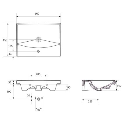 Cersanit K35-006 - Infällt tvättställ CITY 45x60 cm keramik/blank vit