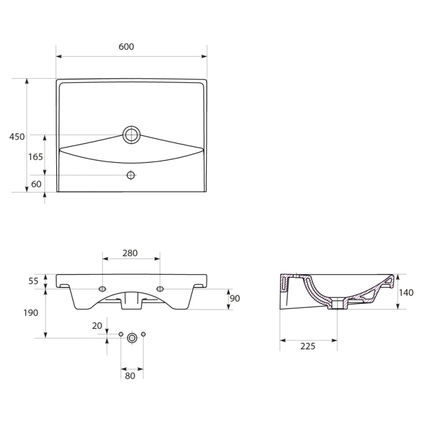 Cersanit K35-006 - Infällt tvättställ CITY 45x60 cm keramik/blank vit