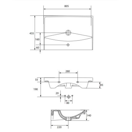 Cersanit K35-061 - Infällt tvättställ CITY 45,5x80,5 cm keramik/blank vit