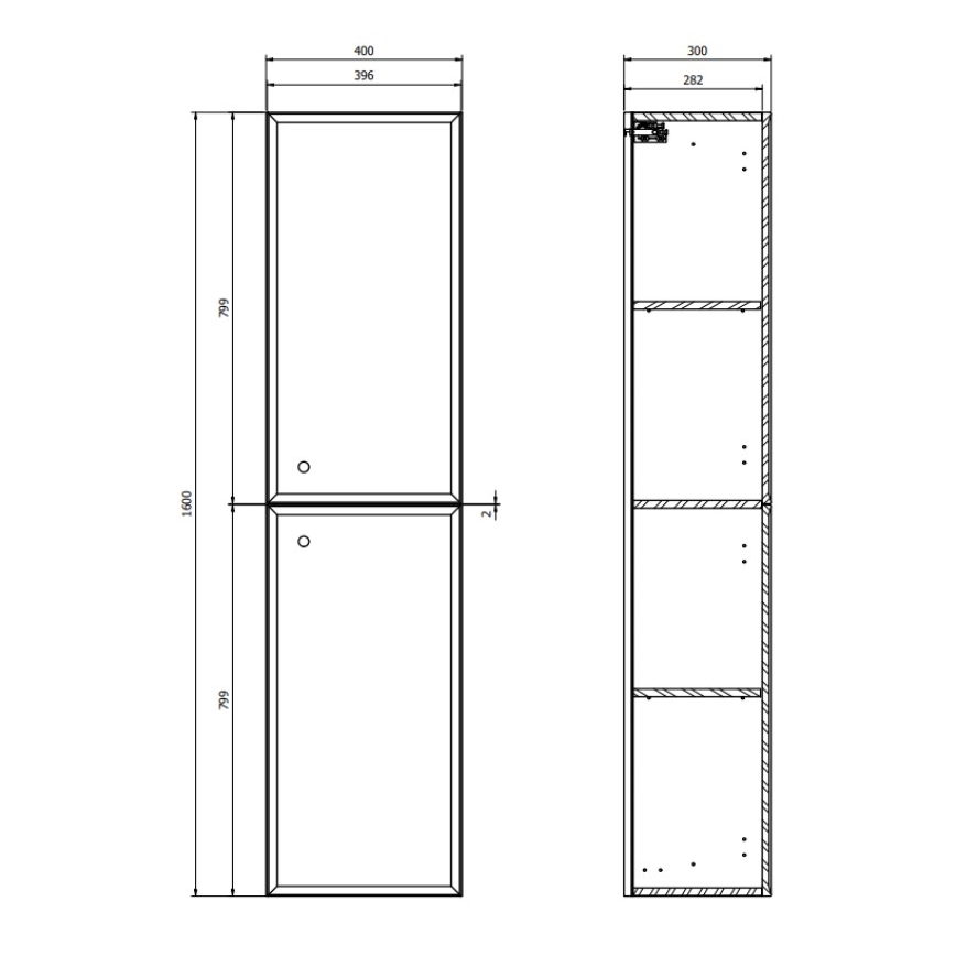 Cersanit S1021-012 - Väggmonterat badrumsskåp MILLE 40x160x30 cm mintgrön