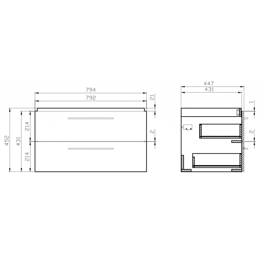 Cersanit S801-149-DSM - Vägghängt badrumsskåp med tvättställ LARA 80x45 cm vitt