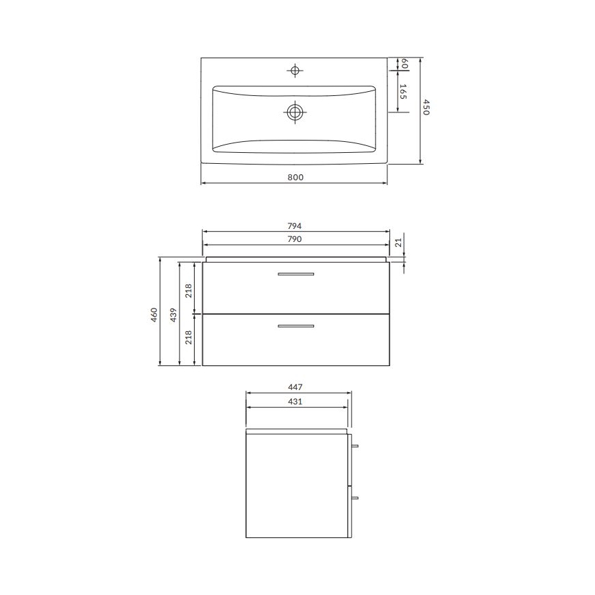Cersanit S801-154-DSM - Väggmonterad badrumskommod med tvättställ LARA 80x45 cm valnöt