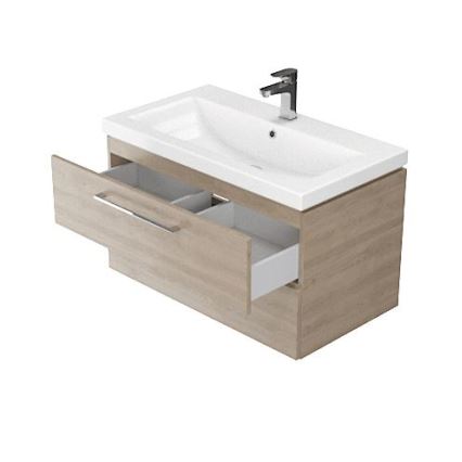 Cersanit S801-154-DSM - Väggmonterad badrumskommod med tvättställ LARA 80x46x45 cm valnöt