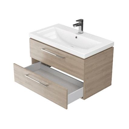 Cersanit S801-154-DSM - Väggmonterad badrumskommod med tvättställ LARA 80x46x45 cm valnöt