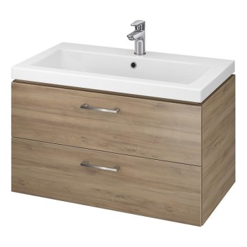 Cersanit S801-154-DSM - Väggmonterad badrumskommod med tvättställ LARA 80x46x45 cm valnöt