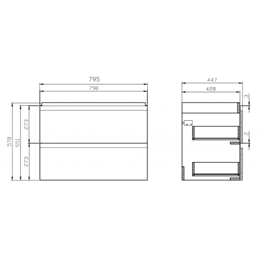 Cersanit S801-221-DSM - Vägghängd kommod med tvättställ MODUO 80x45 cm högblank vit