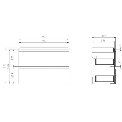 Cersanit S801-225-DSM - Vägghängt badrumsskåp med tvättställ MODUO SLIM 80x57x38 cm högblank vit