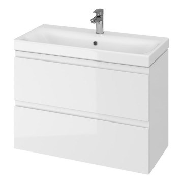 Cersanit S801-225-DSM - Vägghängt badrumsskåp med tvättställ MODUO SLIM 80x57x38 cm högblank vit