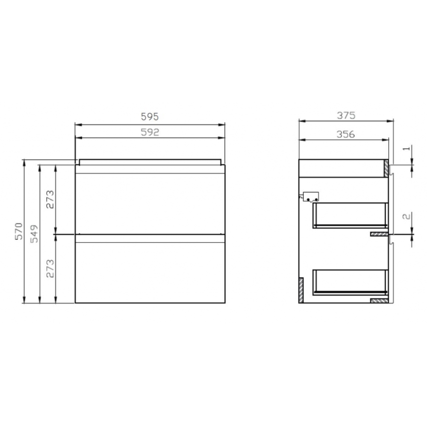 Cersanit S801-227-DSM - Vägghängd badrumskommod med tvättställ MODUO SLIM 60x57x38 cm högblank vit