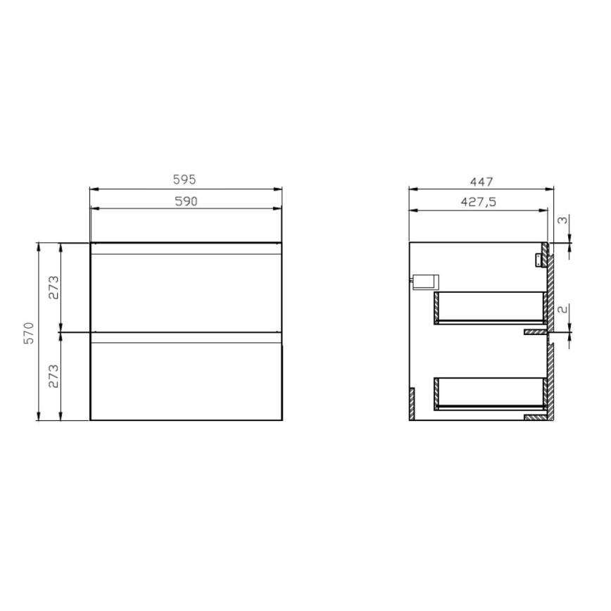 Cersanit S929-010 - Vägghängt underskåp till tvättställ MODUO 59,5 x 44,7 cm högblank vit