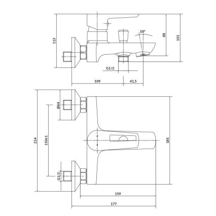 Cersanit S951-009 - Kran till badkar MILLE svart/skinande krom