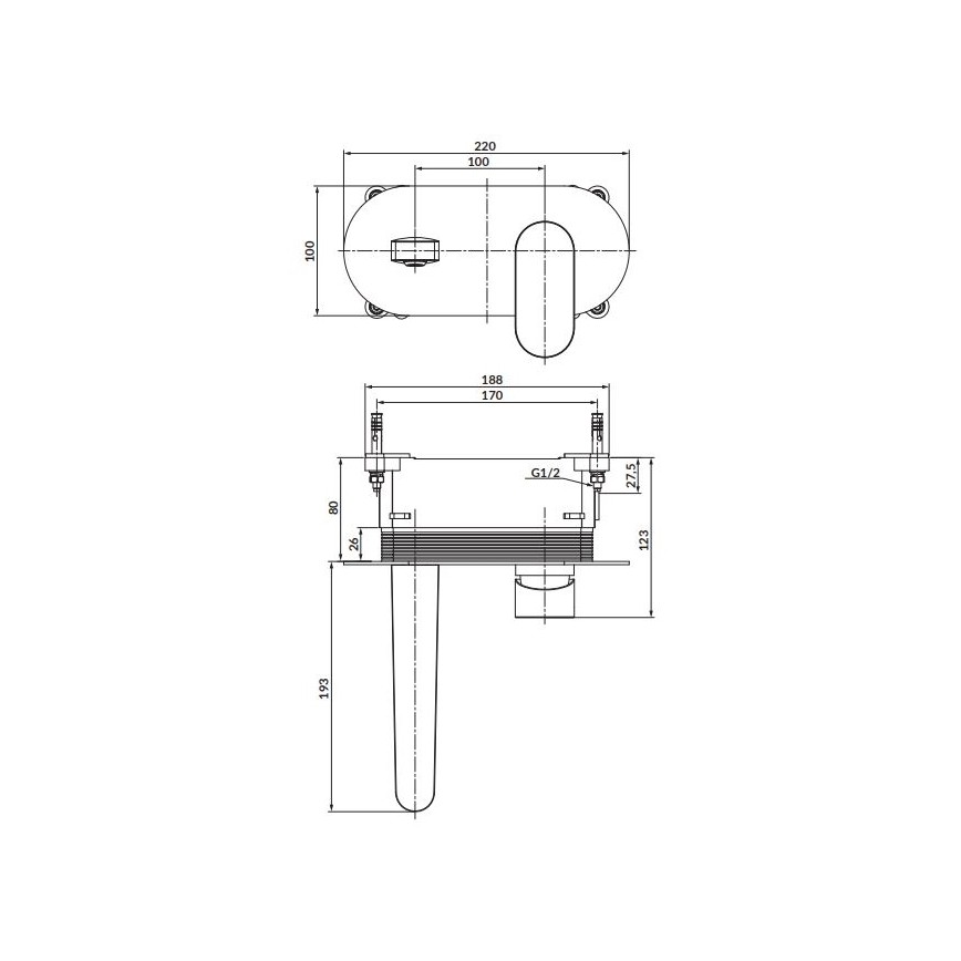 Cersanit S951-330 - Tvättställsblandare för dold installation CREA skinande krom