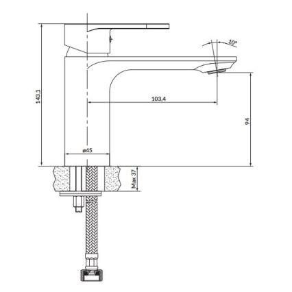 Cersanit S951-331 - Kran till handfat CREA 14,3 cm svart