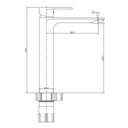 Cersanit S951-332 - Kran till handfat CREA 27,4 cm svart