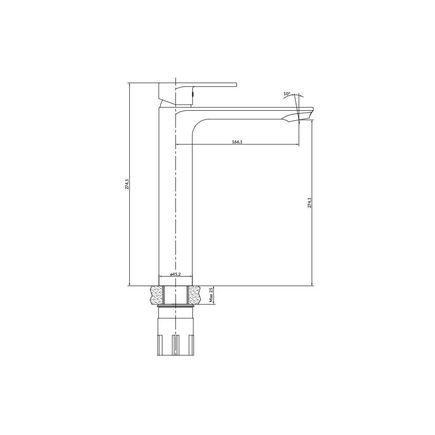 Cersanit S951-332 - Kran till handfat CREA 27,4 cm svart