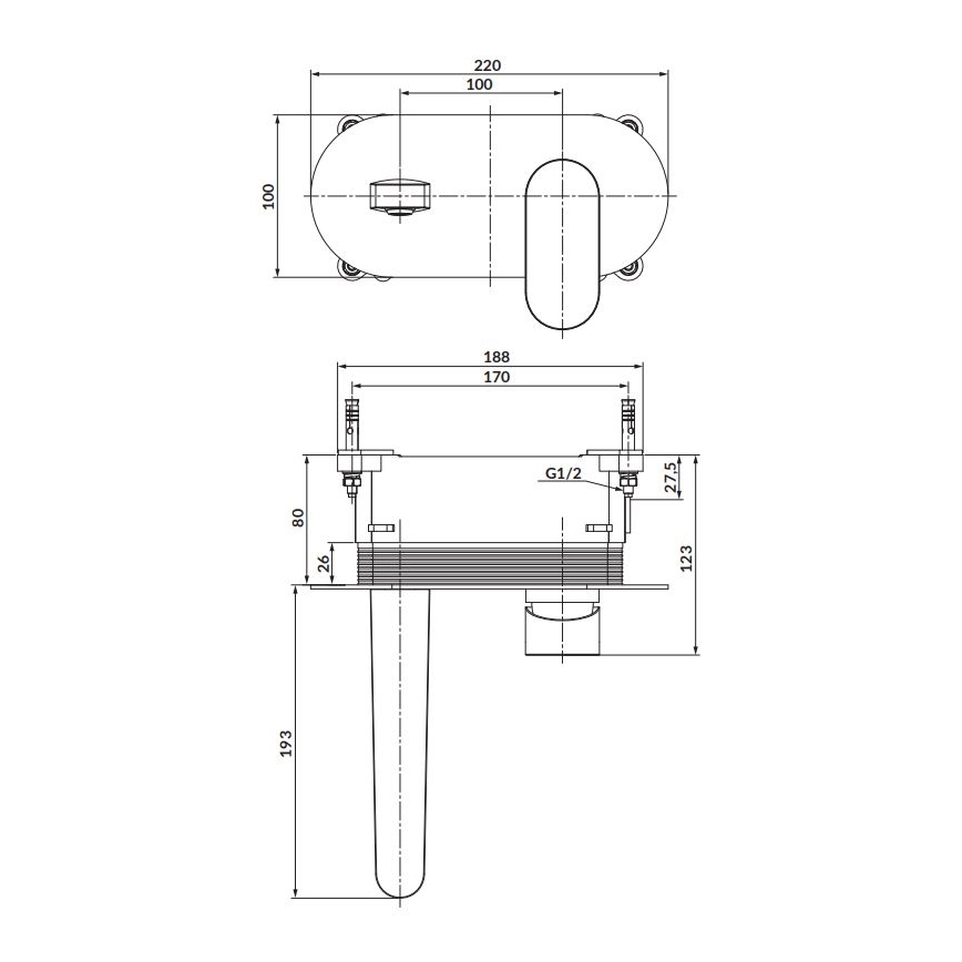 Cersanit S951-333 - Kran till badkar för dold installation CREA svart