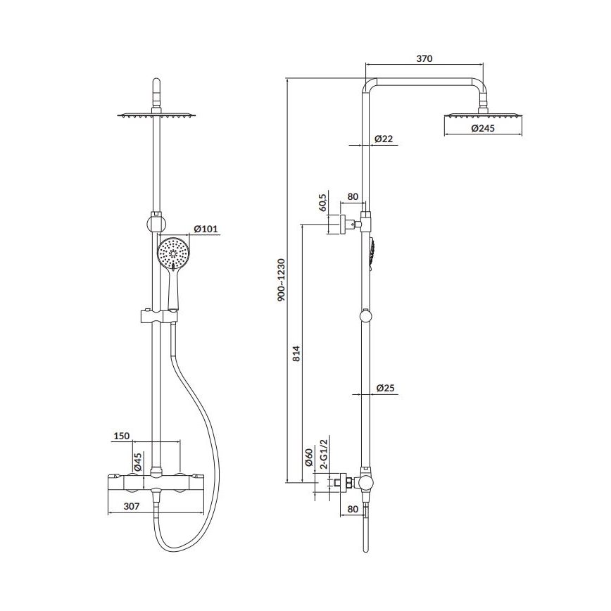 Cersanit S951-340 - Duschset med termostatblandare CITY blank krom