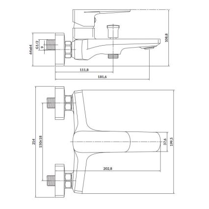Cersanit S951-377 - Badkarsblandare LARGA blank krom