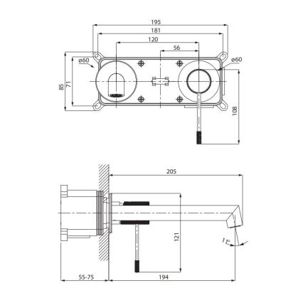 Cersanit S951-597 - Tvättställsblandare för dold installation ZEN svart