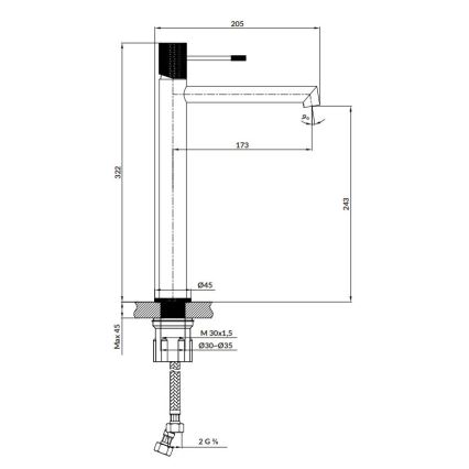 Cersanit S951-599 - Kran till handfat ZEN 32,2 cm svart