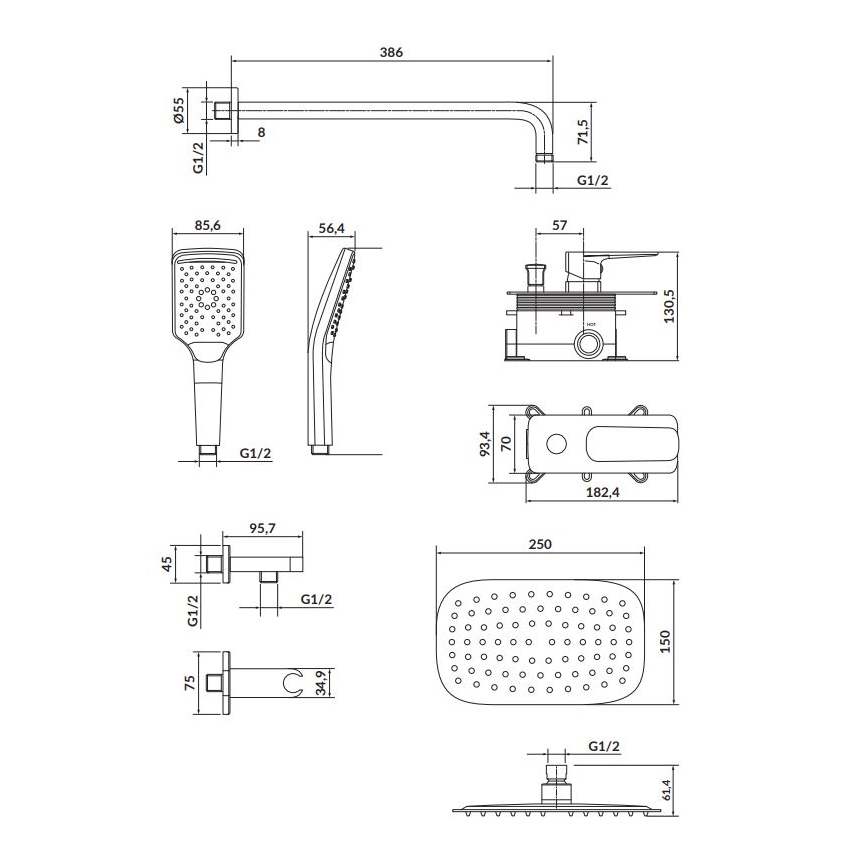 Cersanit S952-029 - Duschset med inbyggd blandare LARGA i blank krom