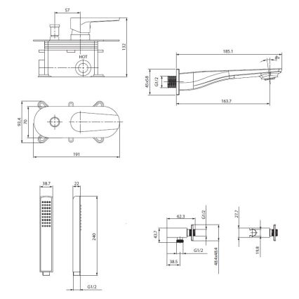 Cersanit S952-037 - Badkarsset med inbyggd MILLE blandare i blank krom