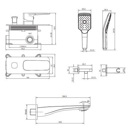 Cersanit S952-039 - Badkarsset med inbyggd blandare LARGA i blank krom