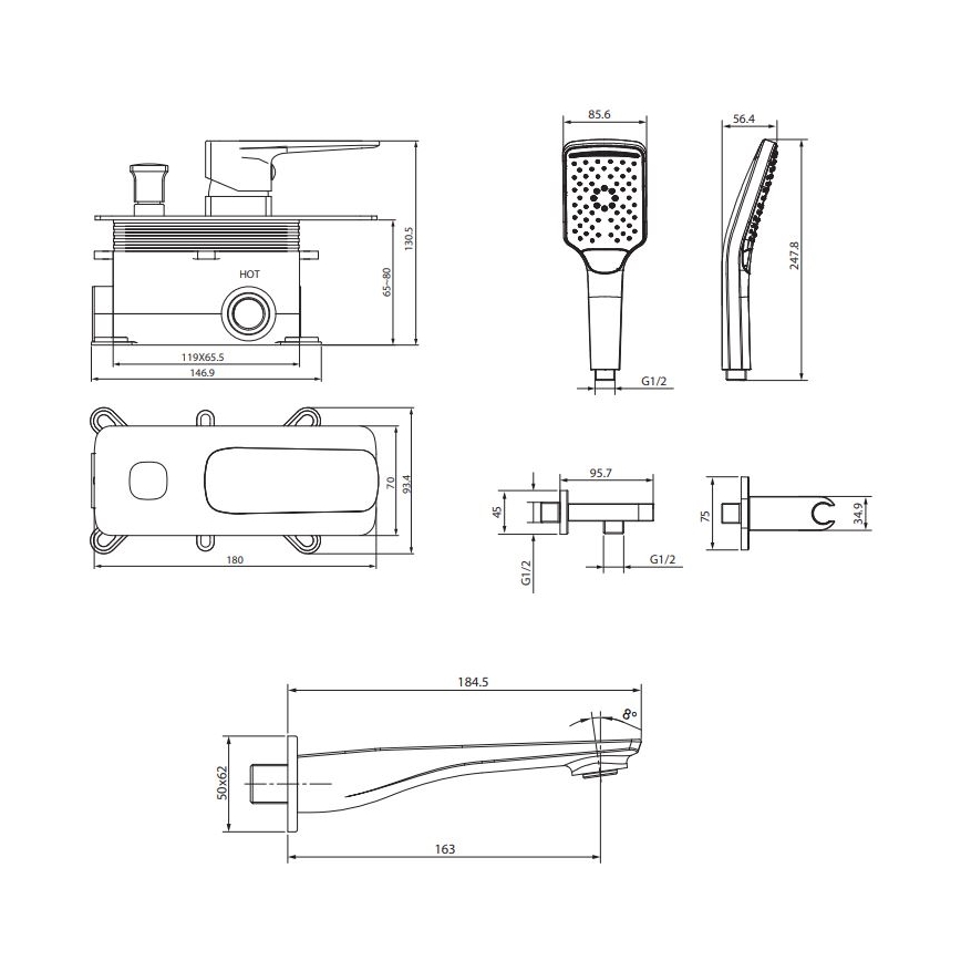Cersanit S952-039 - Badkarsset med inbyggd blandare LARGA i blank krom