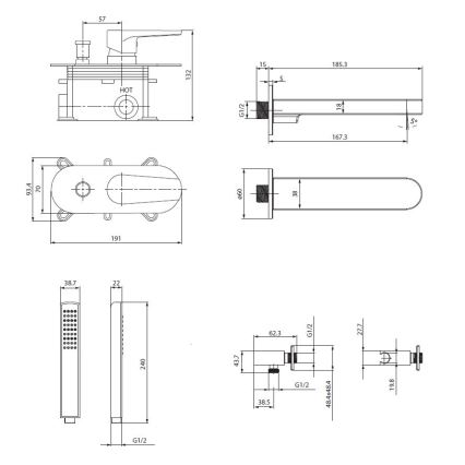 Cersanit S952-040 - Badkarsset med inbyggd MODUO-batteri i blank krom