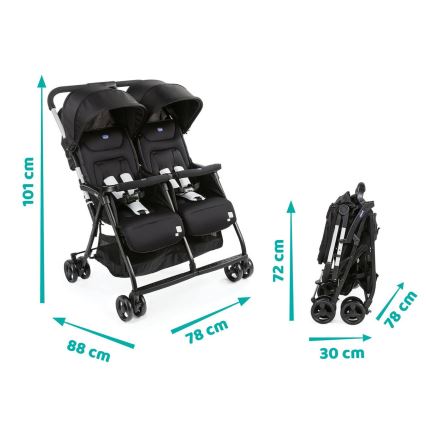 Chicco - barnvagnar för tvillingar OHLALA TWIN Black Natt svart