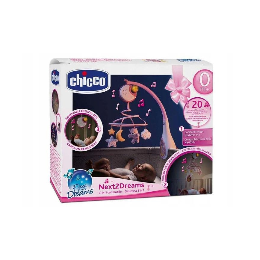 Chicco - Spjälsängsmobil med melodi 3i1 NEXT2DREAMS 3xAA rosa