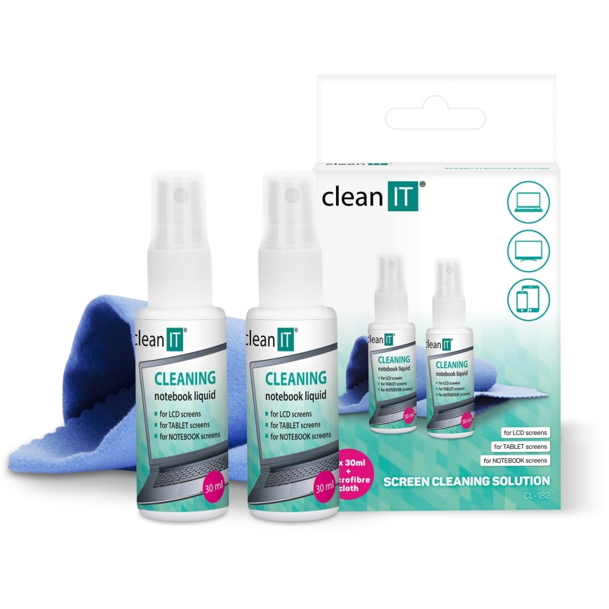 CLEAN IT CL-182 - Skärmrengöringslösning med trasa 2x 30 mm