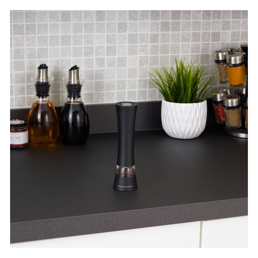 Cole&Mason - Elektrisk kvarn för salt eller peppar BURFORD 4xAAA 18 cm svart