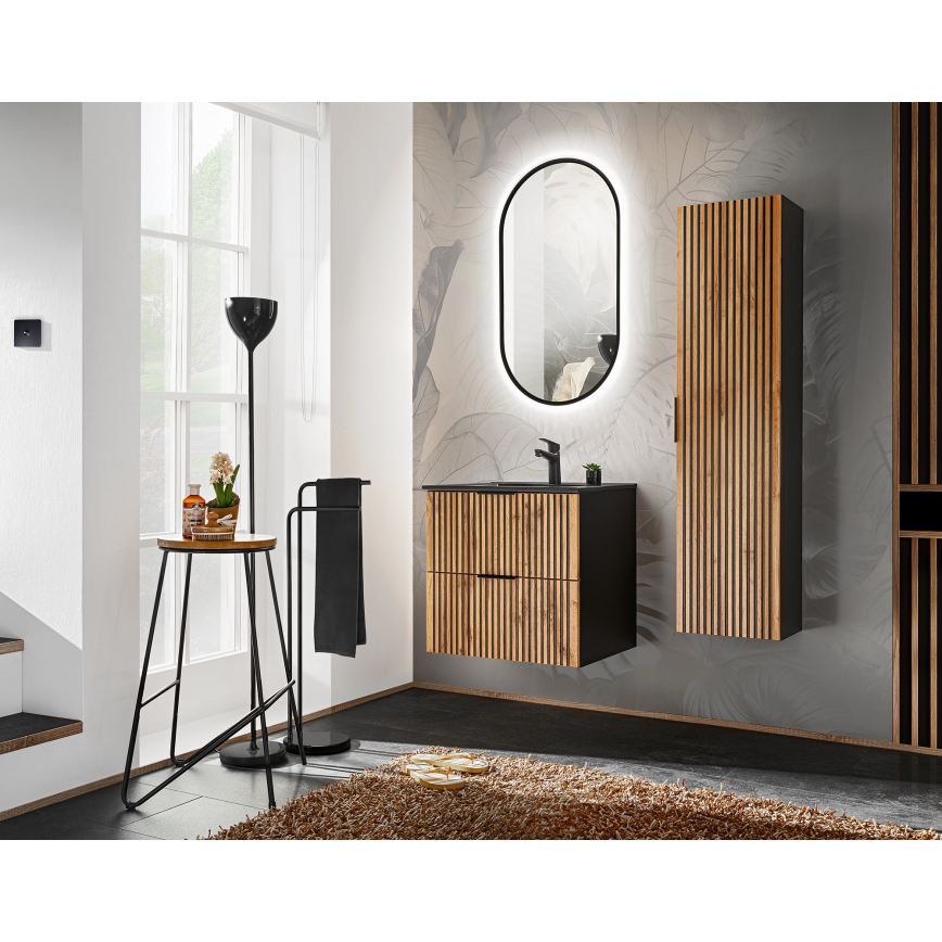 COMAD XILO BLACK WOTAN 82-60-D-2S - Tvättställskommod XILO 57 x 60,2 cm, svart/Wotan-ek