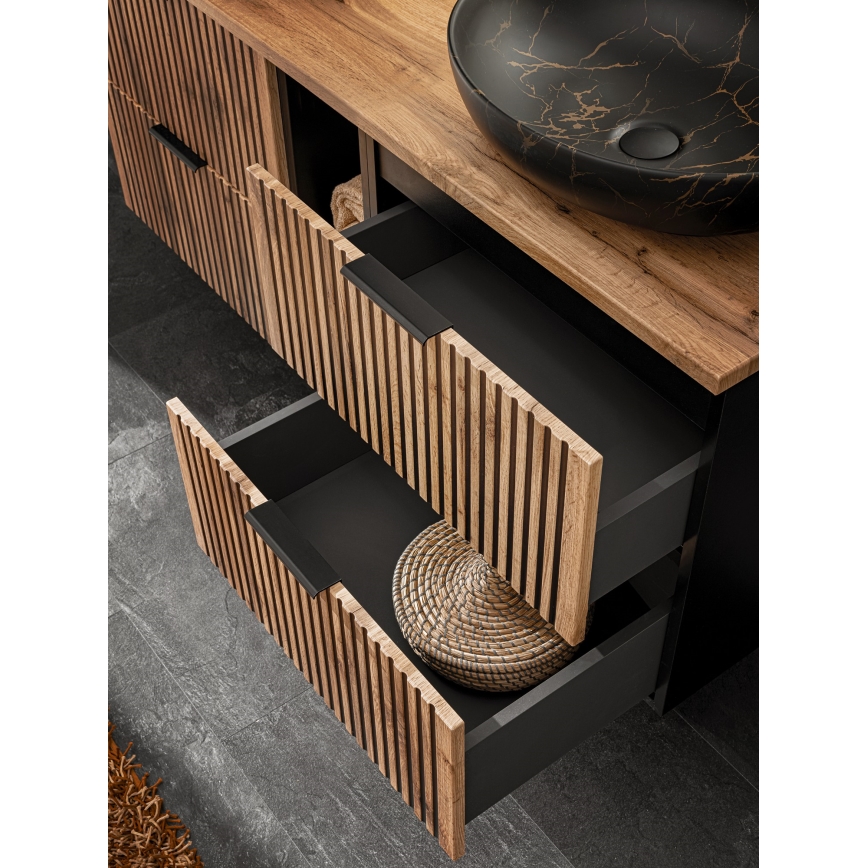 COMAD XILO BLACK WOTAN 82-60-D-2S - Tvättställskommod XILO 57 x 60,2 cm, svart/Wotan-ek