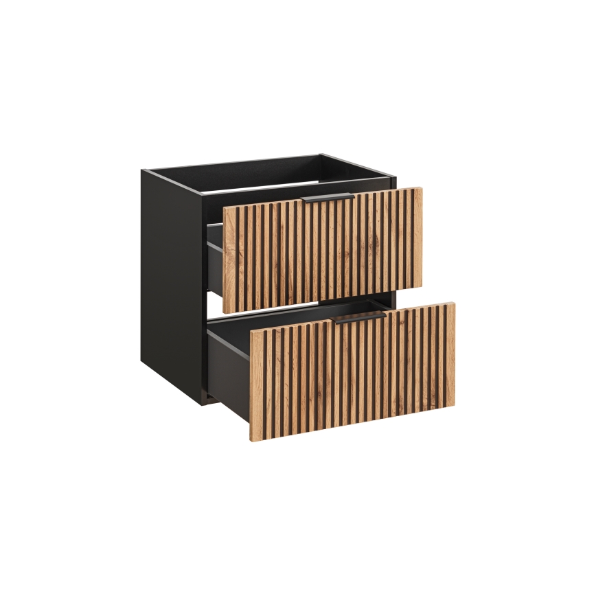 COMAD XILO BLACK WOTAN 82-60-D-2S - Tvättställskommod XILO 57 x 60,2 cm, svart/Wotan-ek
