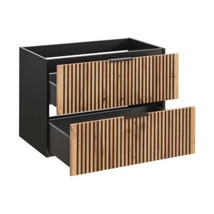COMAD XILO BLACK WOTAN 82-80-D-2S - Tvättställsskåp XILO 57x80,2 cm svart/wotan-ek