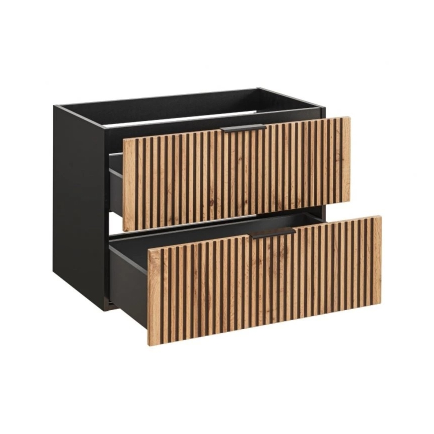 COMAD XILO BLACK WOTAN 82-80-D-2S - Tvättställsskåp XILO 57x80,2 cm svart/wotan-ek