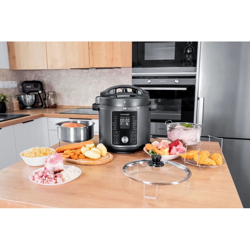 Concept CK8000 - Multifunktionell elektrisk tryckkokare och varmluftsfritös 5,6 l 11 i 1 1500W/230V svart